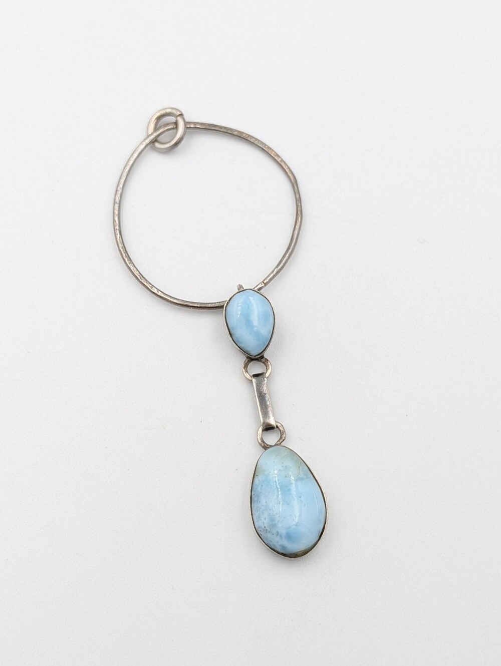 Larimar blue stone and 925 sterling silver geometric dangle pendant